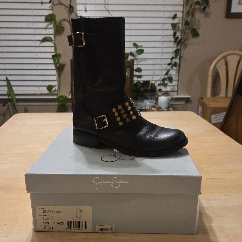 Jessica Simpson Black Studded Moto Boots